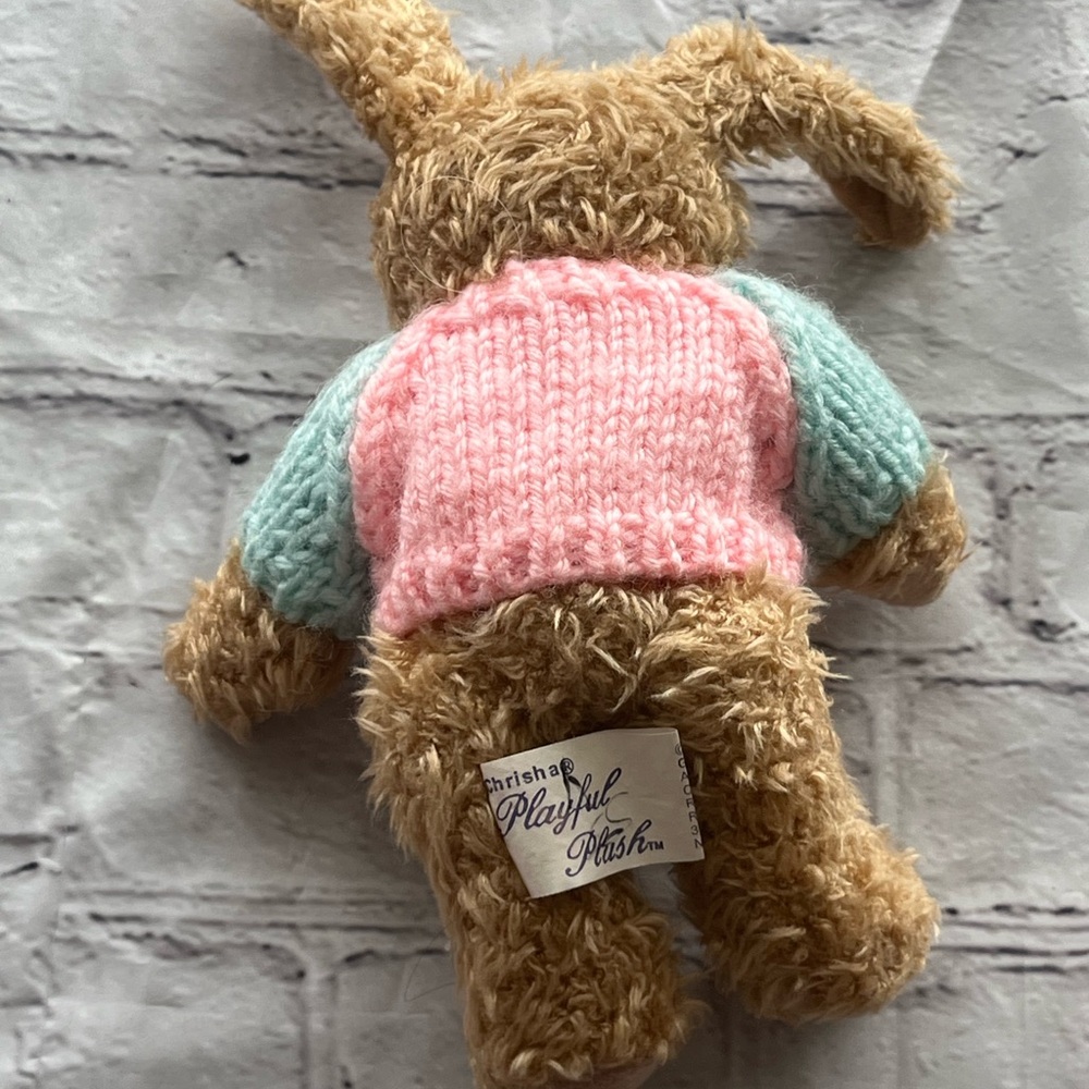 Plush Bunny with Pink and Blue Sweater - Picture 2 of 5